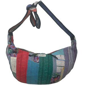 Namai Kantha Patchwork Quilted Crescent Crossbody Bag Zero Waste One of A Kind
